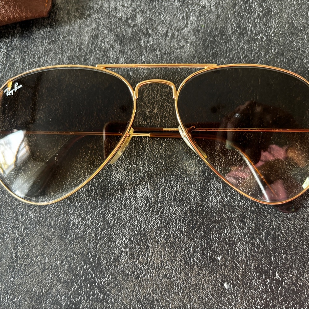SOLD. Ray-Ban Gold Frame Aviator Sunglasses